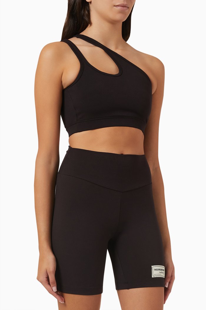 

Asymmetric Sports Bra in Recycled Blend, Black