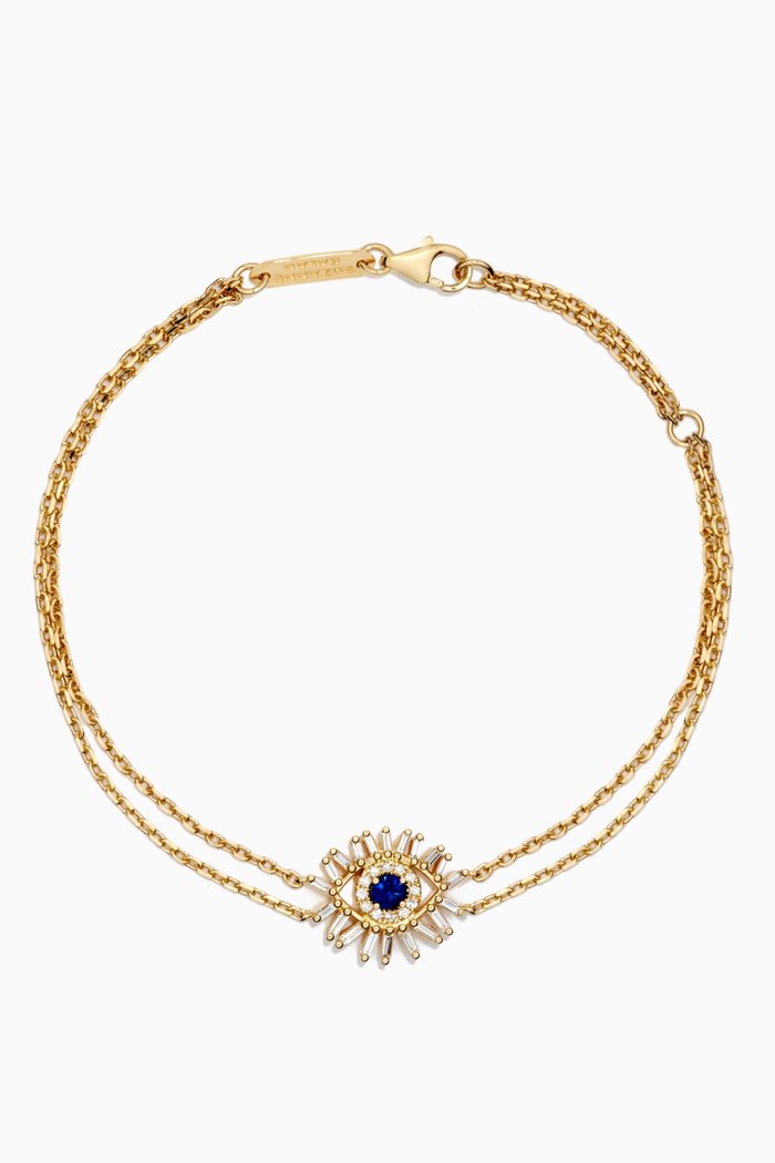 

Mini Evil Eye Dark Blue Sapphire Diamond Bracelet in 18kt Yellow Gold