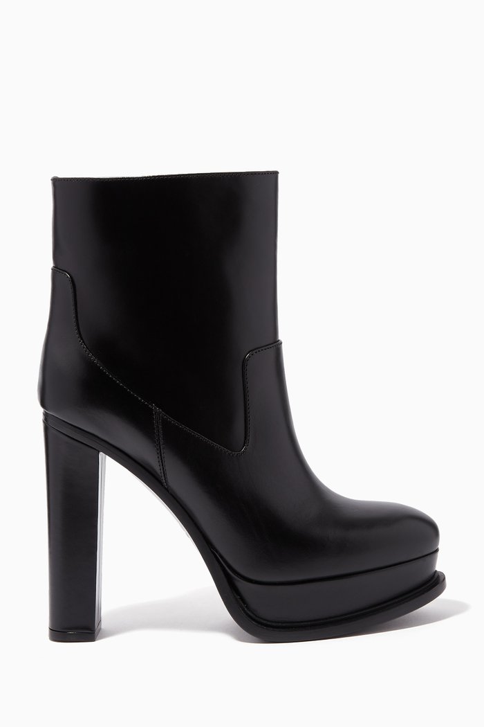 

Platform Ankle Boots in Leather, Black