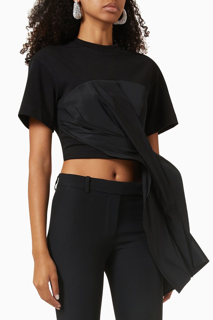 Hybrid Drape T-shirt in Cotton, Black