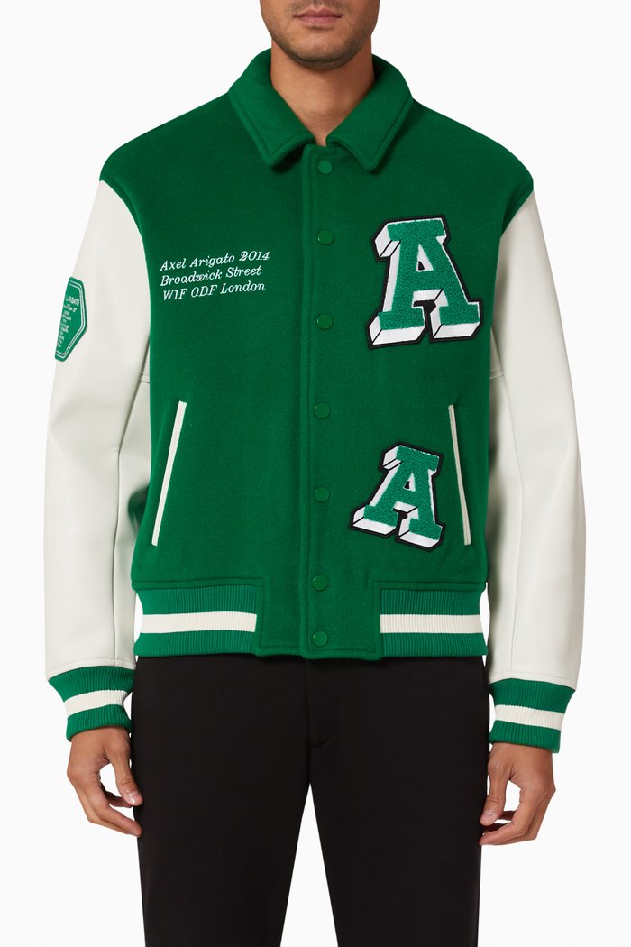 Illusion Varsity Jacket in Wool, Green