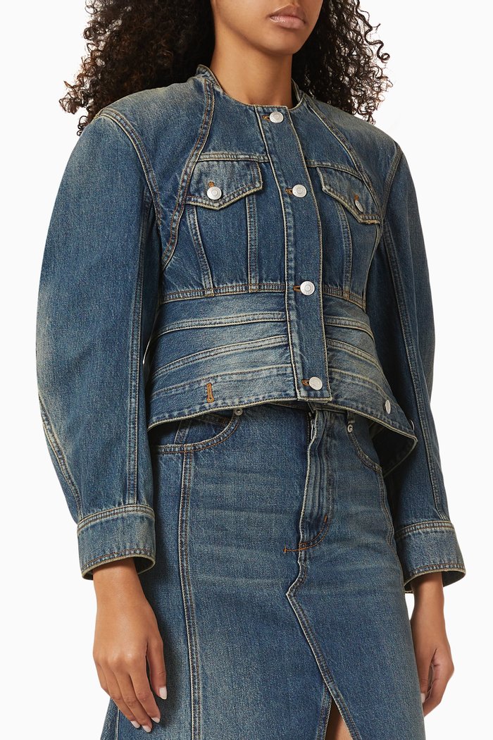 Harness Peplum Jacket in Denim, Blue