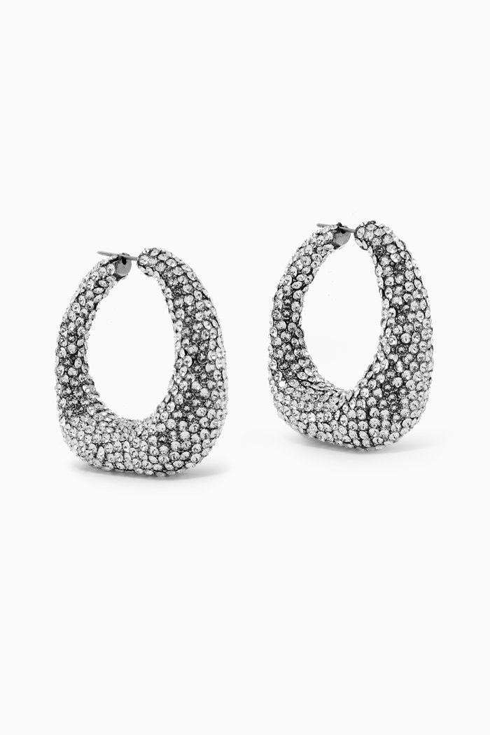 

Molten Pavé Crystal Hoop Earrings in Silver-tone Metal, Grey