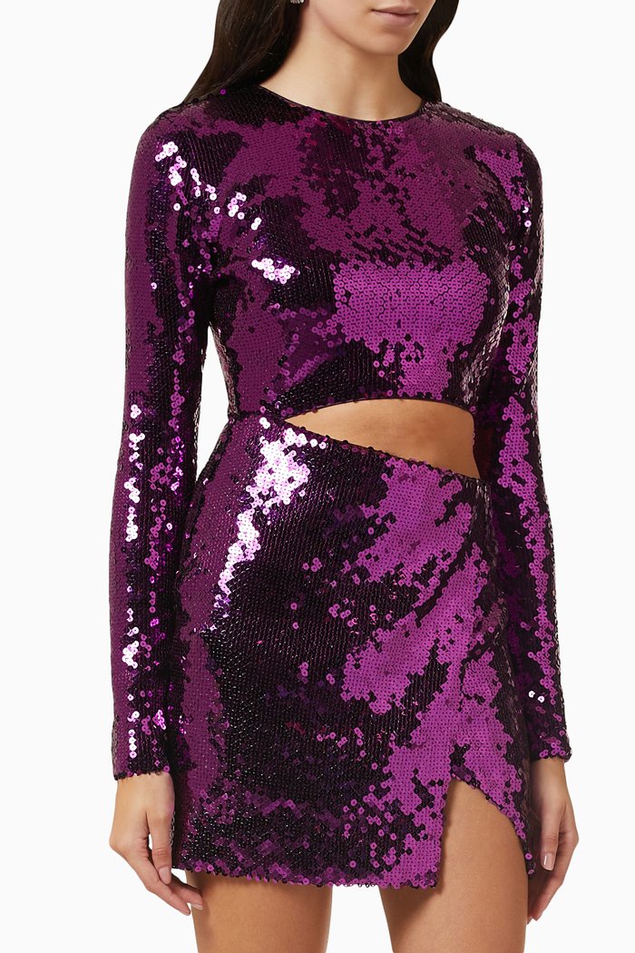 

Gia Sequinned Cut-out Mini Dress, Purple