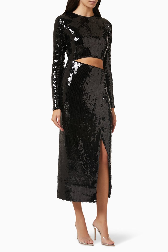 

Gia Sequinned Cut-out Midi Dress, Black
