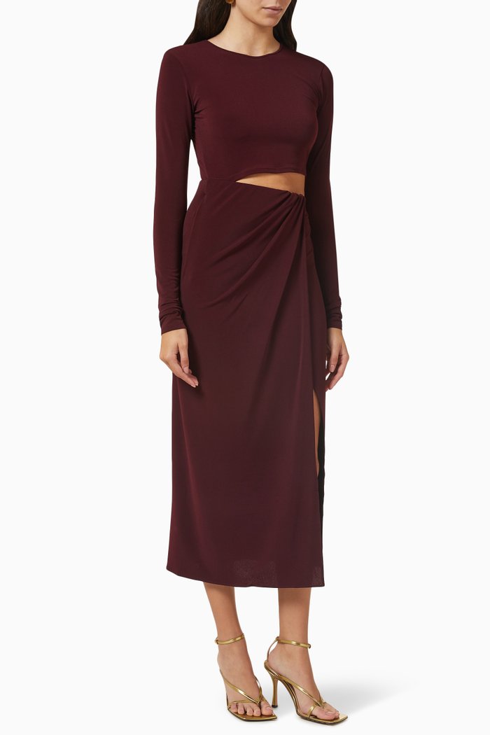 

Gia Cut-out Midi Dress in Jersey, Burgundy