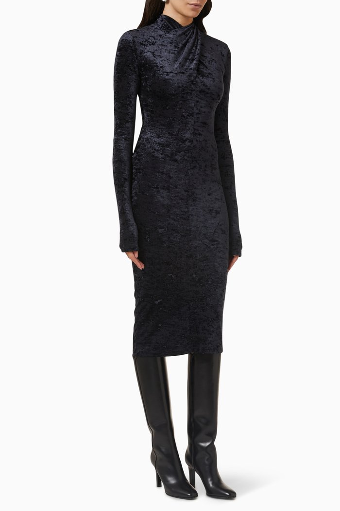 

Kiki Midi Dress in Stretch-velvet, Black
