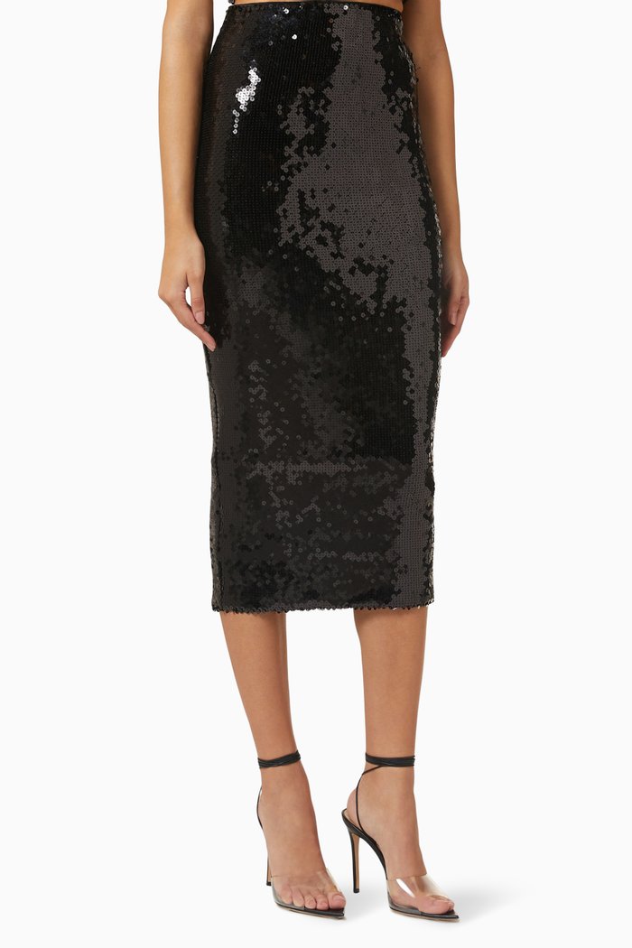 

Gisele Sequinned Midi Skirt, Black