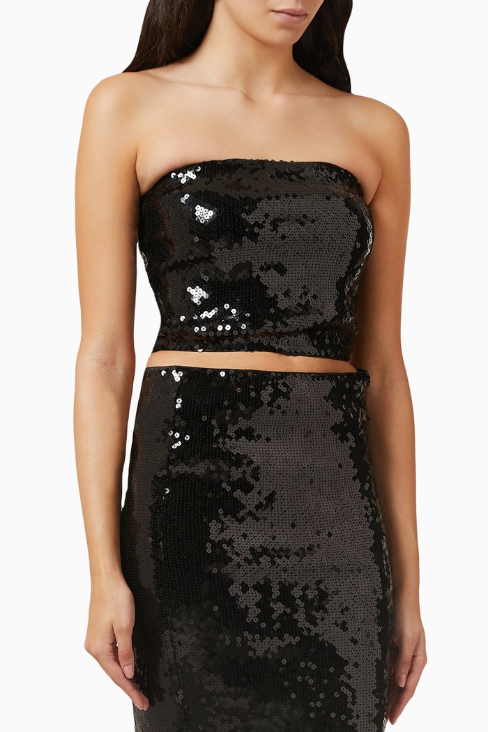 

Gwen Sequinned Crop Top, Black