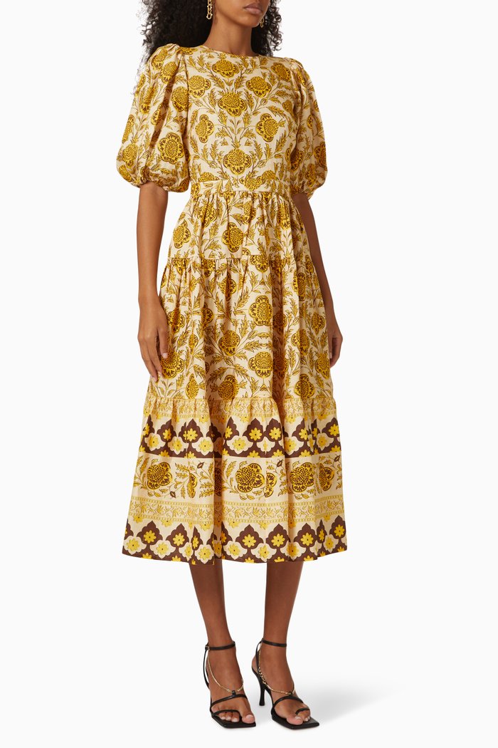 

Maryam Midi Dress in Linen, Yellow