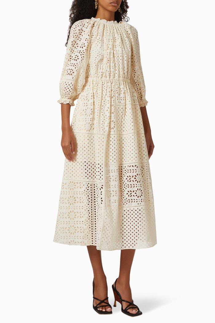 

Amara Midi Dress in Pure Cotton, Neutral