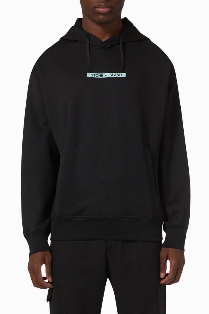 

Logo Print Hoodie in Organic Cotton-blend, Black