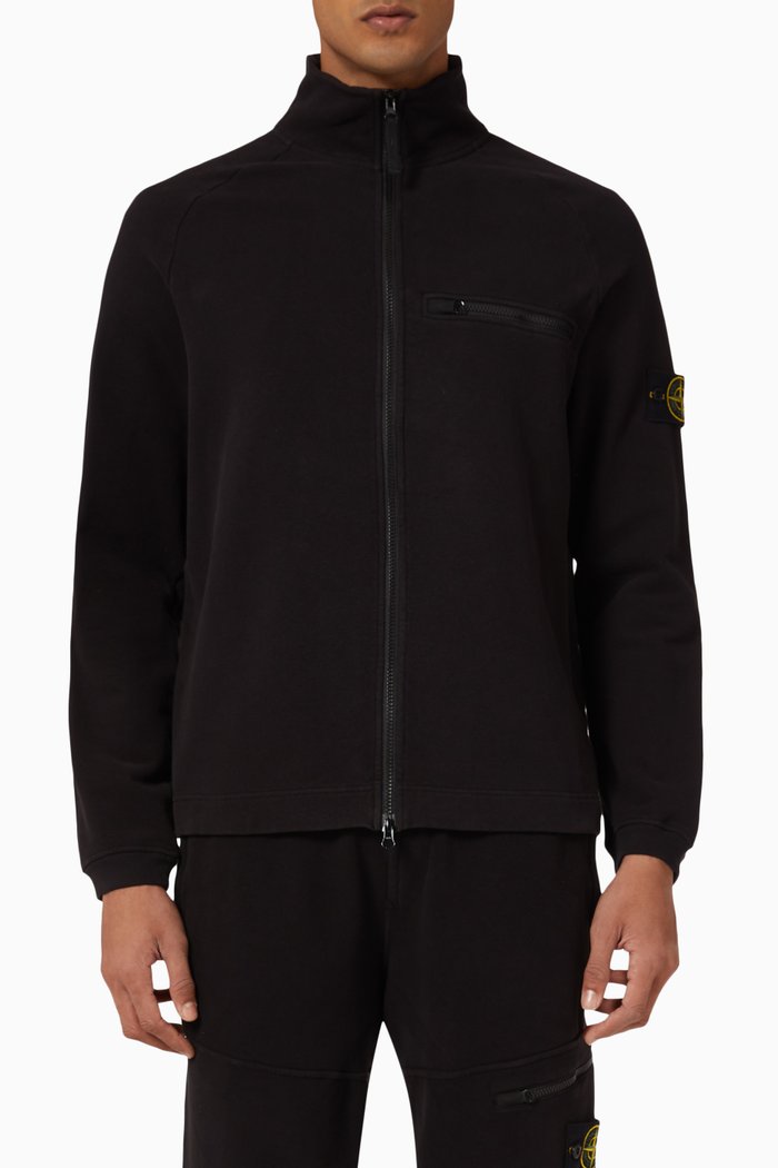 

Compass Patch Zip-up Sweatshirt in Cotton, Black