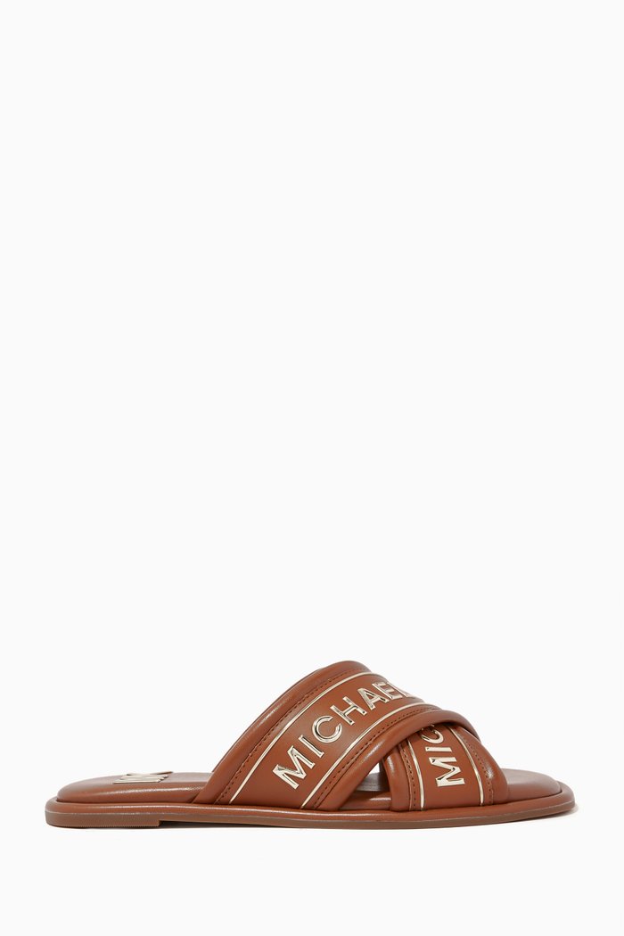 

Gideon Slide Sandals in Faux Leather, Brown