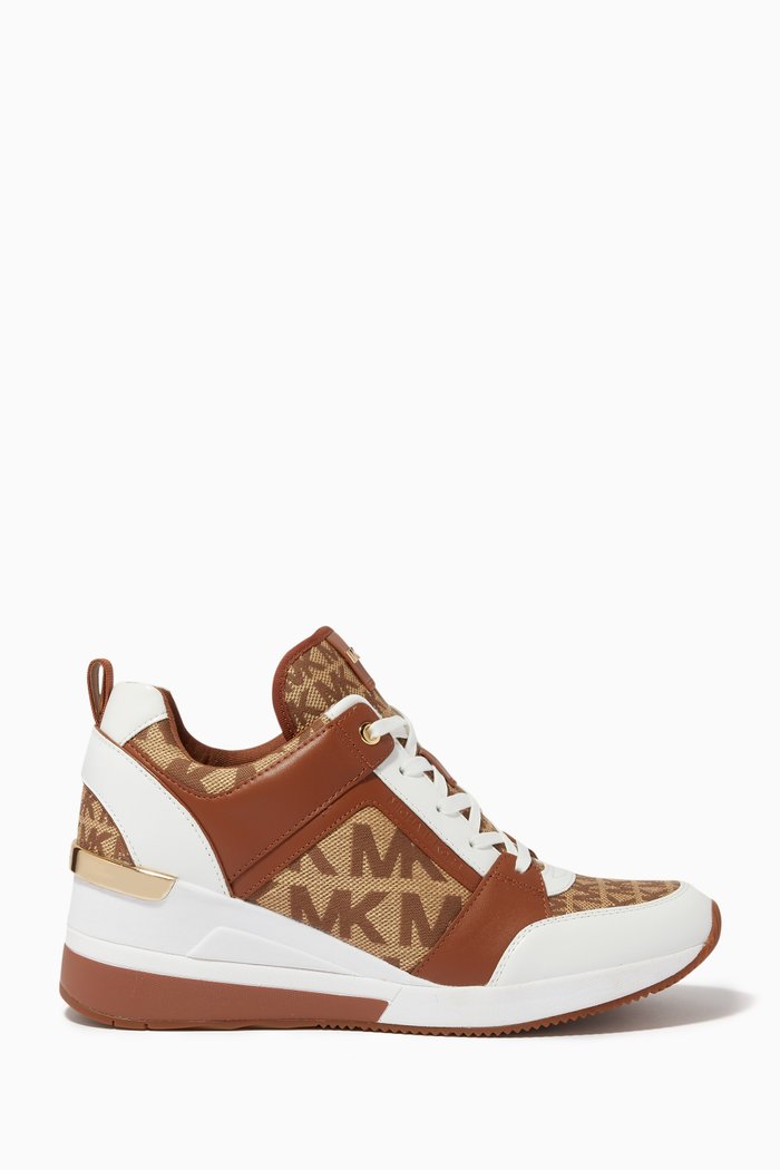 

Georgie High-top Sneakers in Leather & Logo Jacquard, Neutral