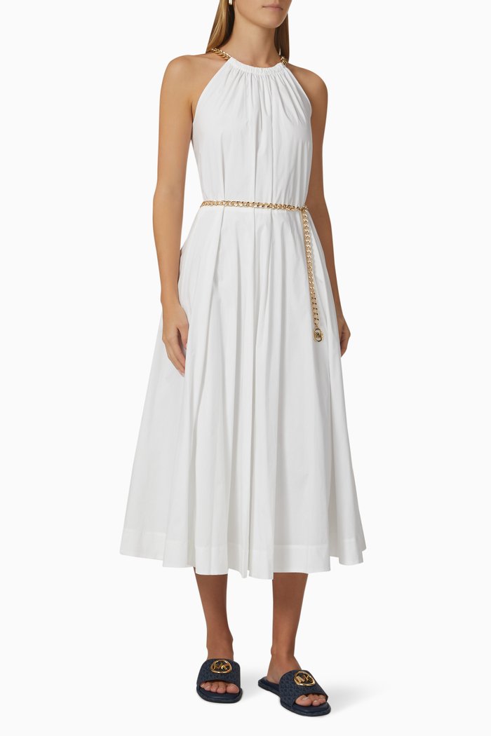 

Halter Chain Midi Dress in Stretch Organic Cotton, White