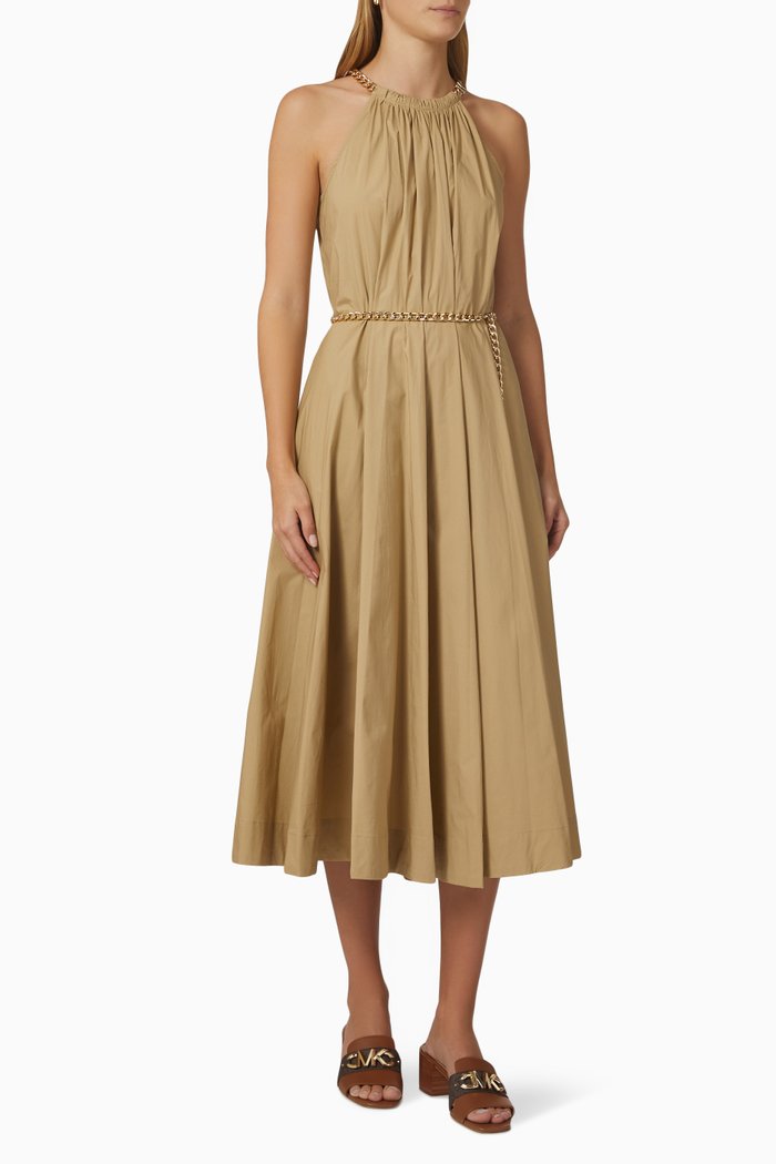 

Halter Chain Midi Dress in Stretch Organic Cotton, Brown