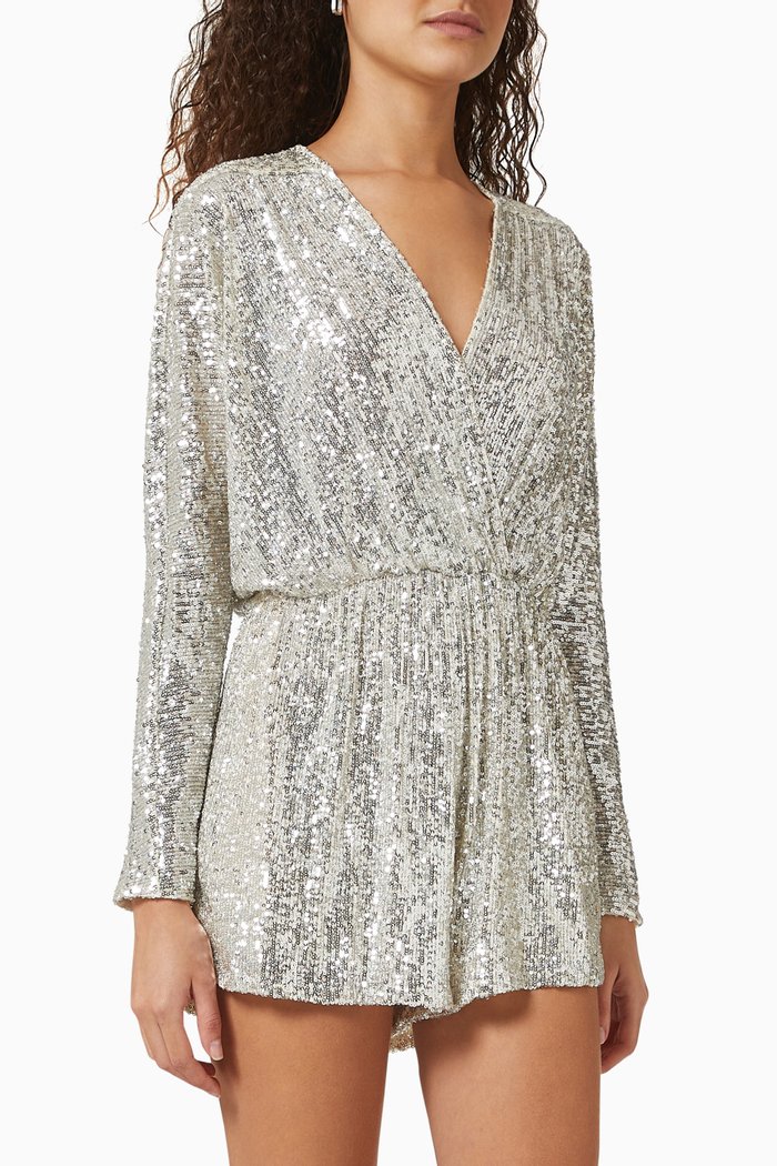 Ilette Sequin Playsuit, Silver
