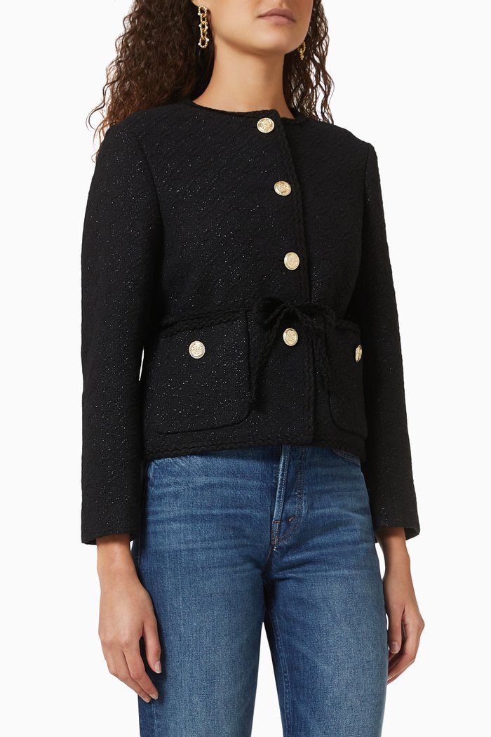 

Tweed Jacket in Cotton Blend, Black