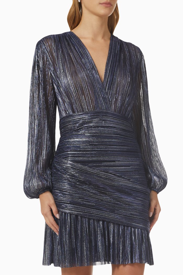 

Runnylo Draped Mini Dress in Lamé, Blue