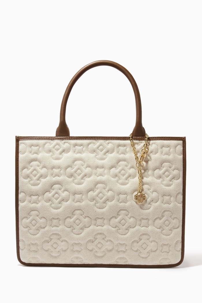 

Clover Logo Tote Bag in Canvas & Leather, Neutral