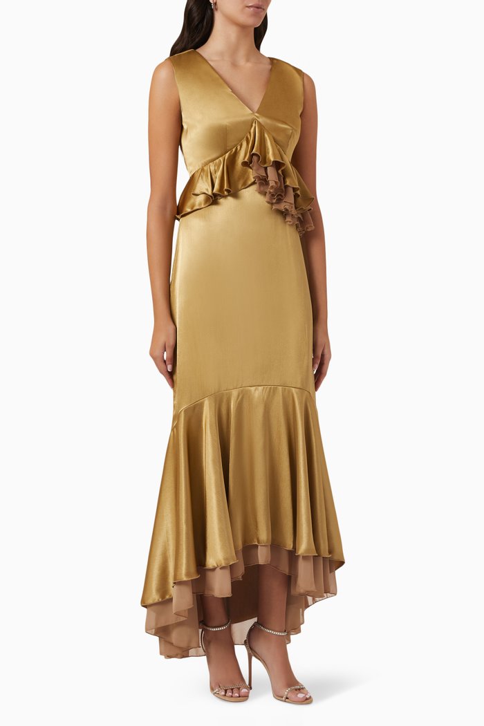 Sleeveless Peplum Dress, Gold