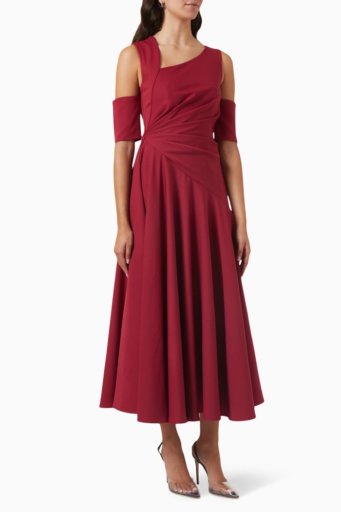 

Ruched Bardot Dress, Red
