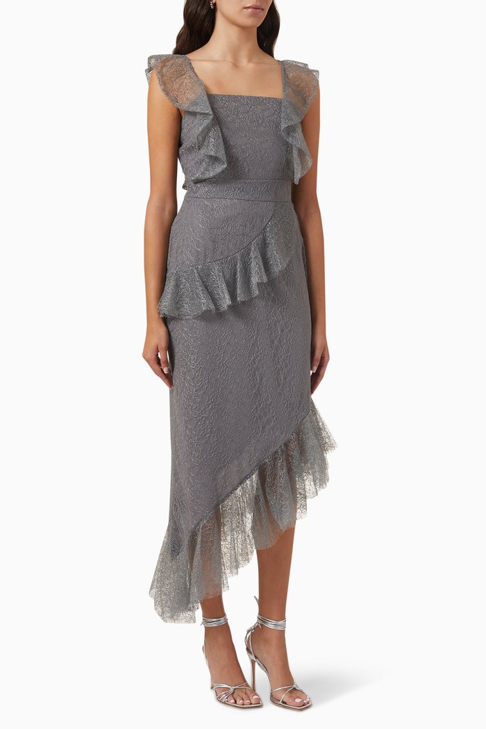 Frill Dress in Lace, Grey