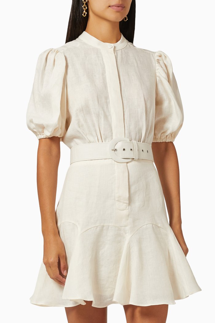 

Cheryl Mini Dress in Linen, White
