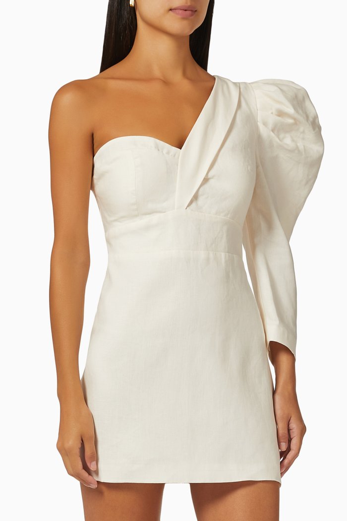 

Sue Ellen Mini Dress in Linen, White