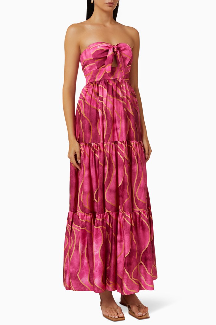 

Alisha Tiered Maxi Dress in Viscose, Pink