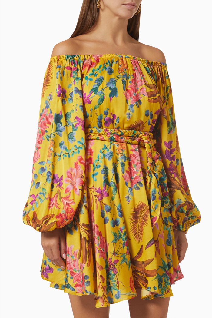 Charlize Mini Dress in Linen, Yellow