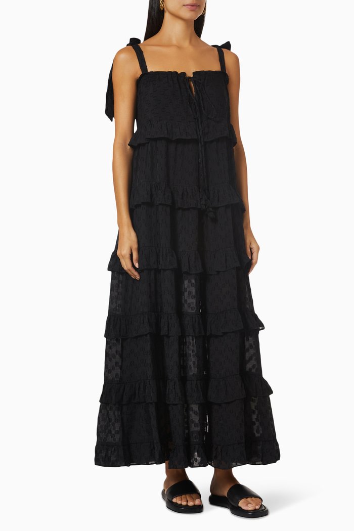 

Diana Ruffled Maxi Dress in Viscose-blend, Black