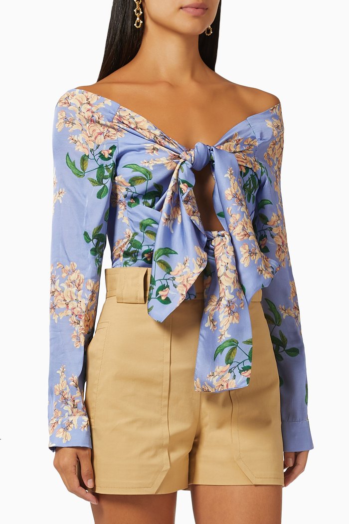 

Isabella Floral Tie Blouse in Floss-viscose, Blue