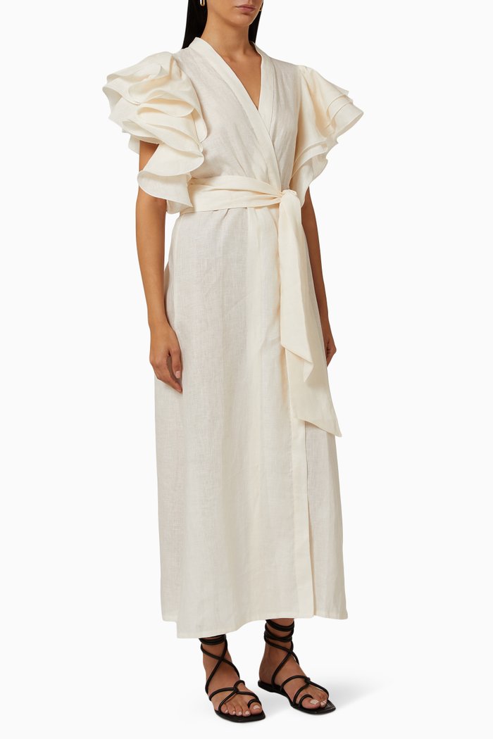 

Crystal Ruffled Kimono in Linen, White