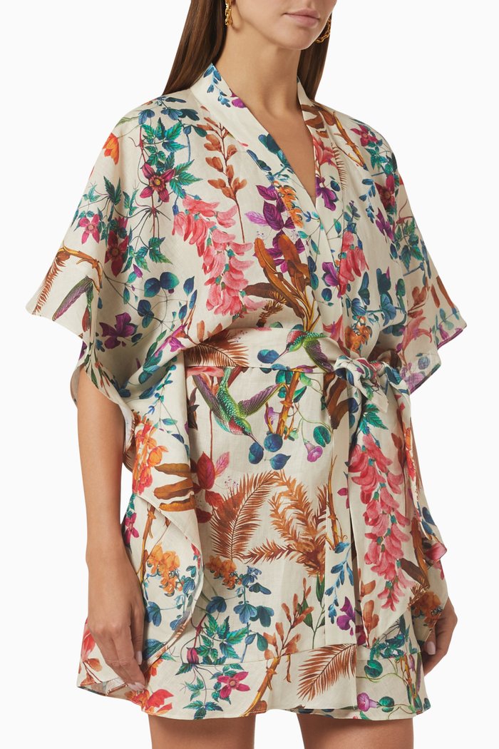 

Liza Short Kimono in Linen, Multicolour