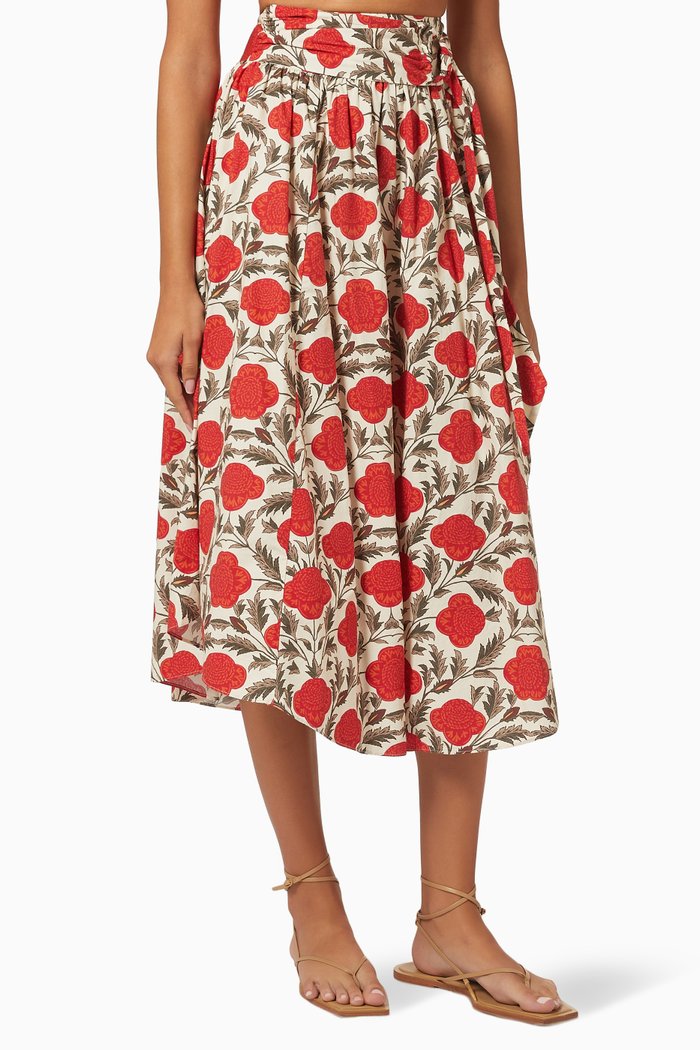 Giselle Midi Skirt in Cotton Poplin, Red