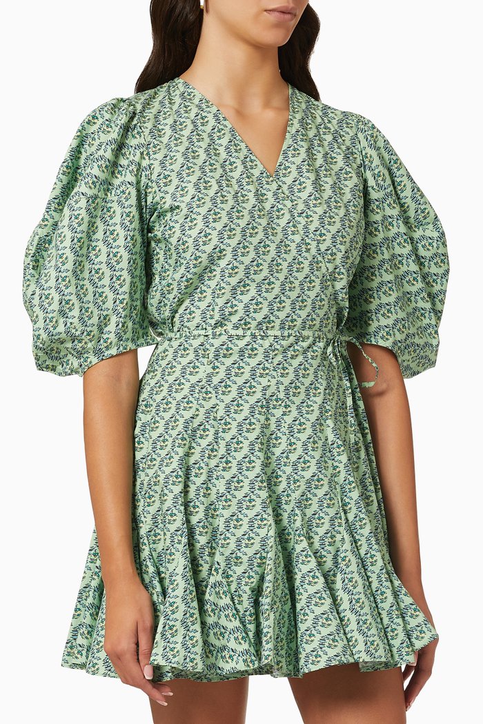 

Claudine Wrap Mini Dress in Cotton Poplin, Green
