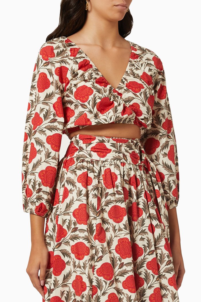 

Este Floral Crop Top in Cotton, Red