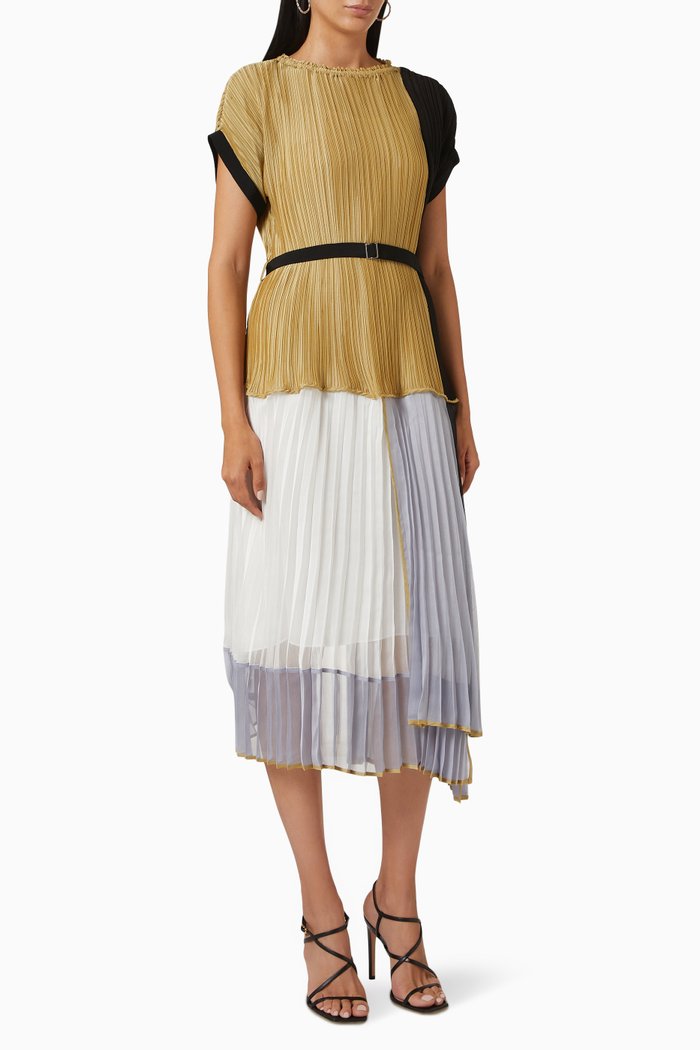 

Pleated Colour-block Belted Dress, Multicolour