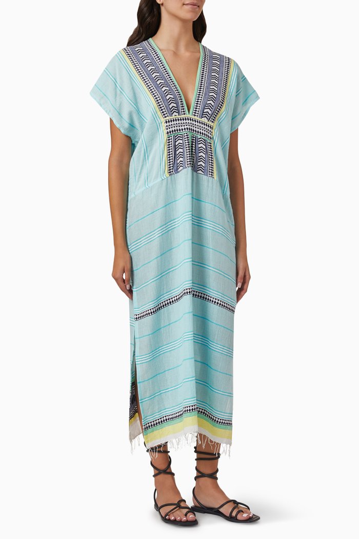 Neela Midi Kaftan in Cotton, Blue