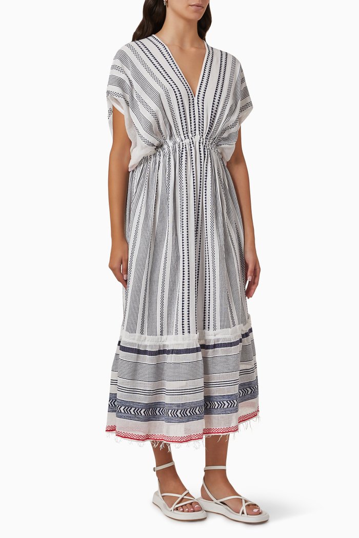 

Yeshi Plunge Midi Dress in Cotton, Blue