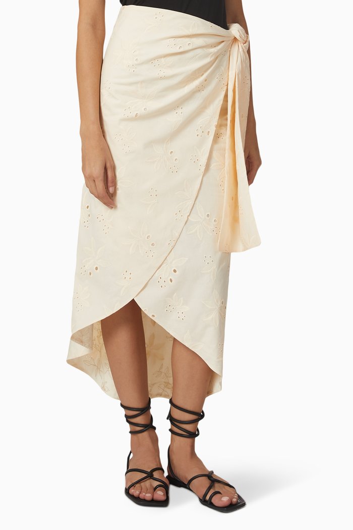 

Choco Eyelet Midi Skirt in Cotton, Neutral