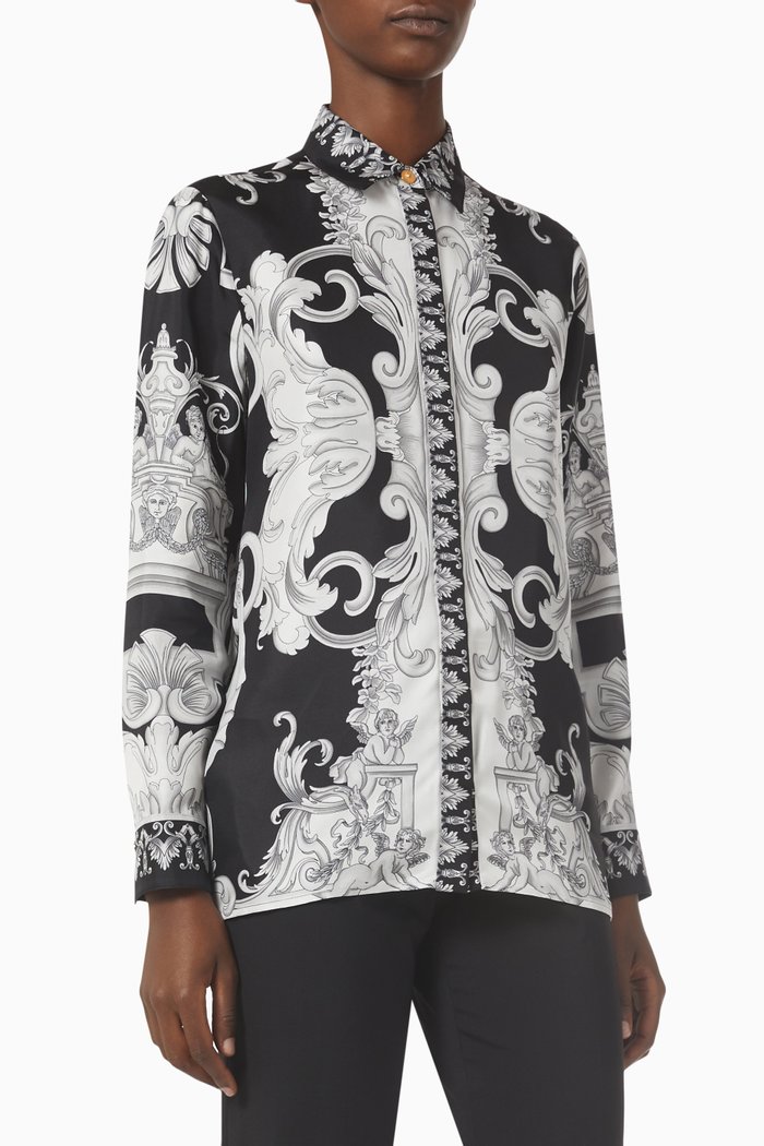 

Silver Baroque Shirt in Silk Twill, Black