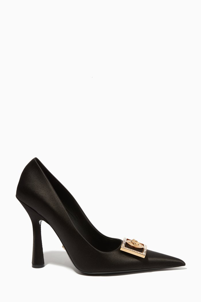 

Medusa Plaque 110mm Pumps in Satin & Leather, Black