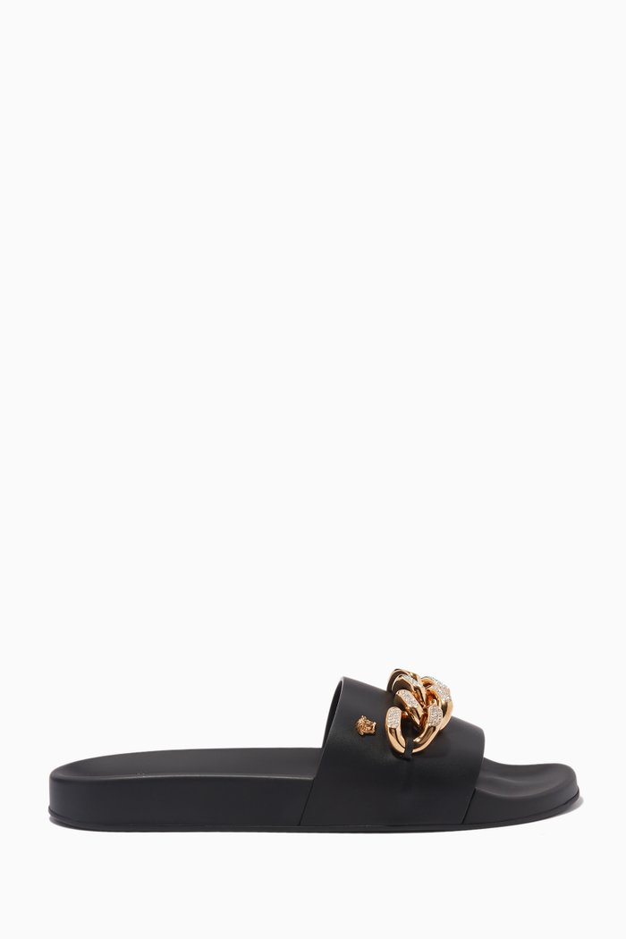 

Pool Slide Sandals in Leather, Black