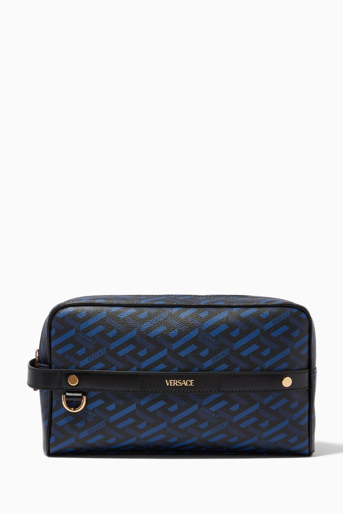 

La Greca Signature Toiletry Bag in Canvas, Blue