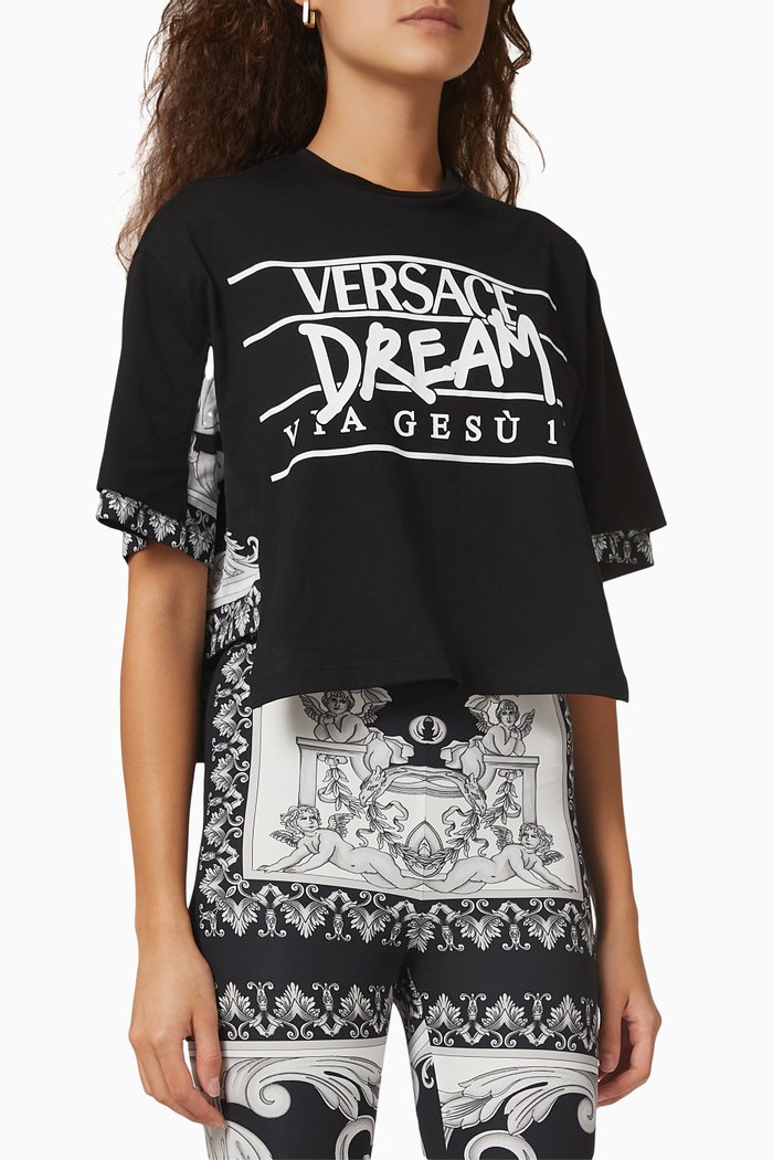 

Silver Baroque Dream via Gesù Crop T-shirt in Cotton, Black