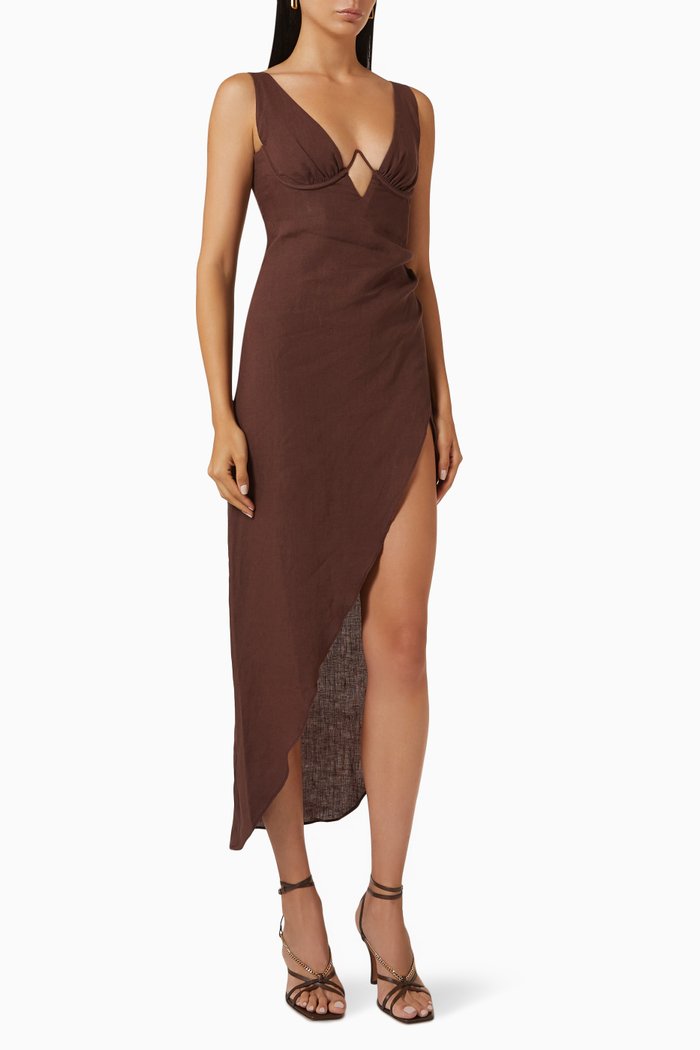 Luella Maxi Dress in Linen, Brown