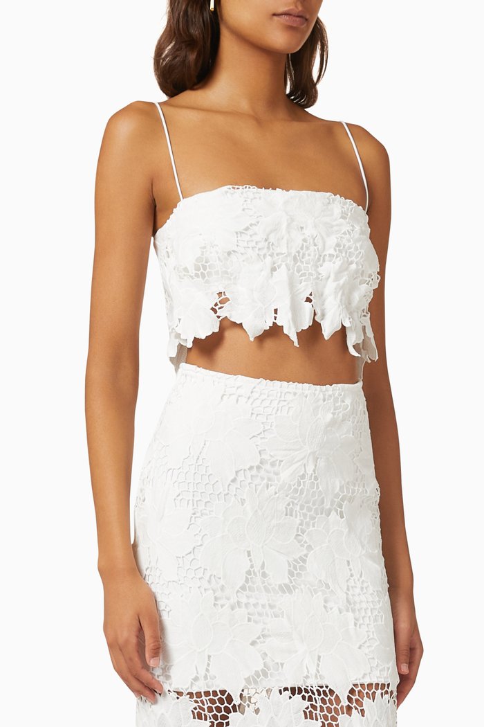 

Tropez Floral Crochet Crop Top, White